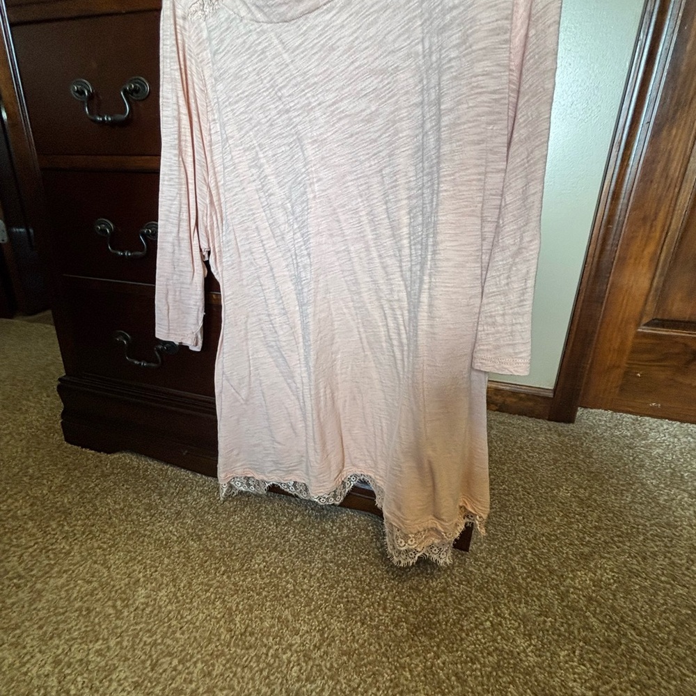 Lucky Brand Blush Pink Scoop Neck Tunic with Lace Shoulders Peach color.
